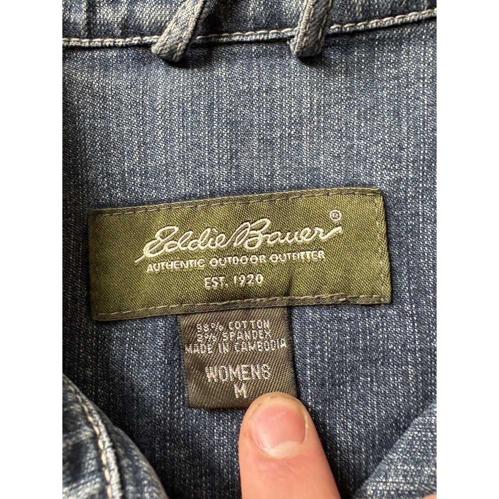 Vintage Eddie Bauer Jacket Womens Medium Blue Trucker Denim Jean Y2K - Picture 3 of 6